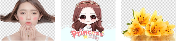抠图效果图，包括头像抠图效果、物体抠图效果、图标抠图效果